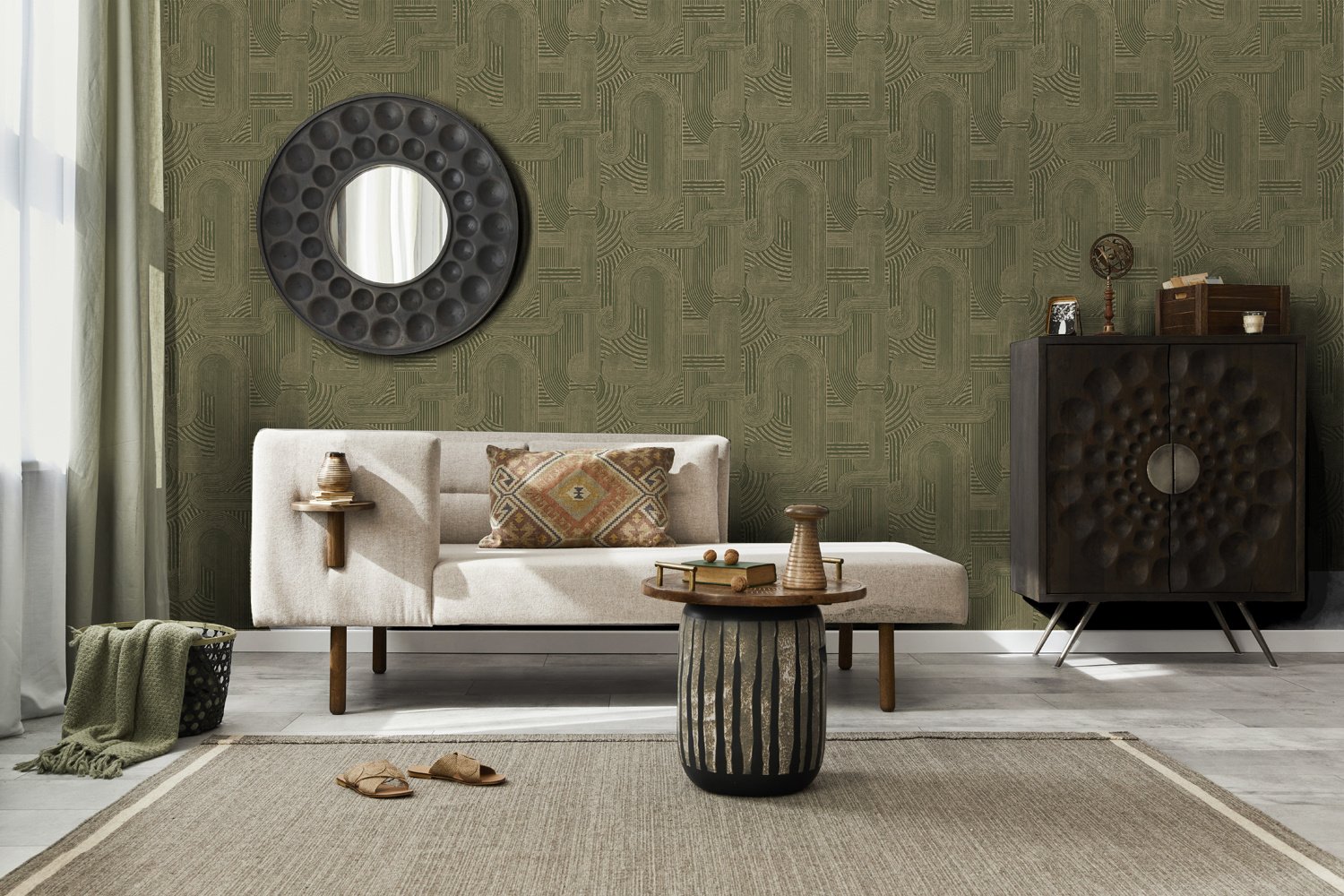 Dutch Wallcoverings Khalili - Macrame Khaki - Groen