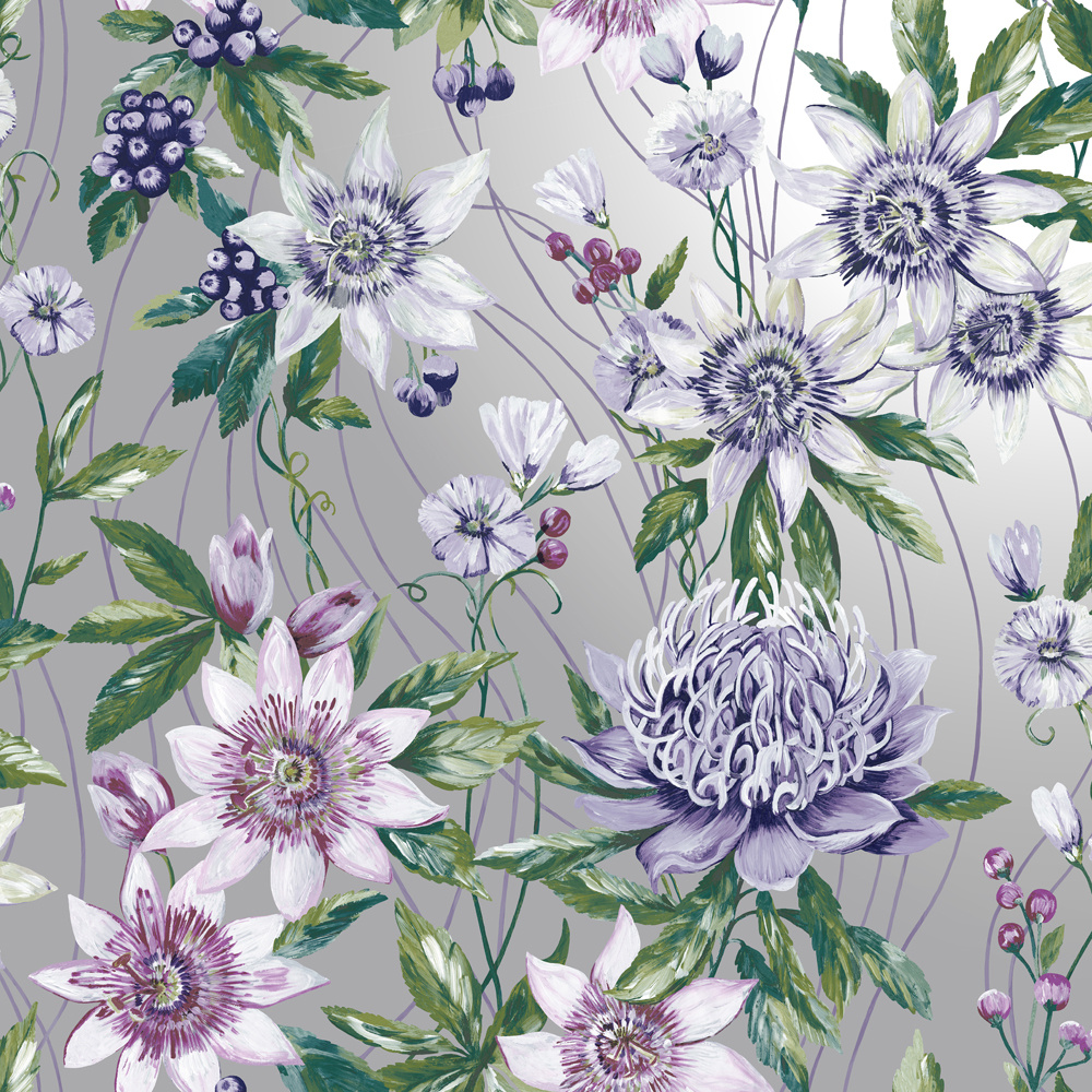 Dutch Wallcoverings Amazonia - Passiflora Silver - Zilver