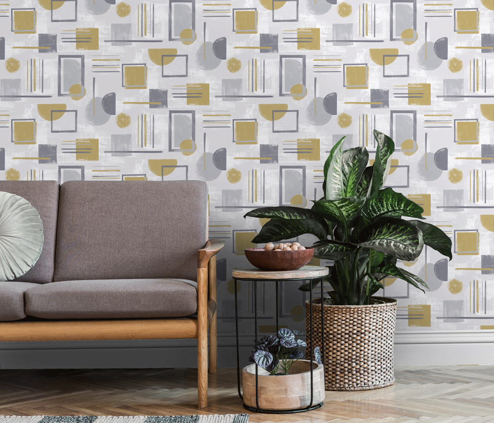 Dutch Wallcoverings Amazonia - Nordic Geo Grey/Ochre - Multicolor