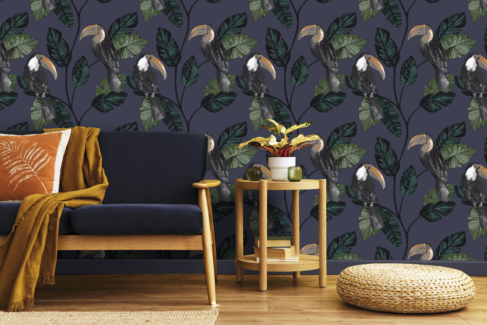 Dutch Wallcoverings Amazonia - Tiki Navy - Zwart