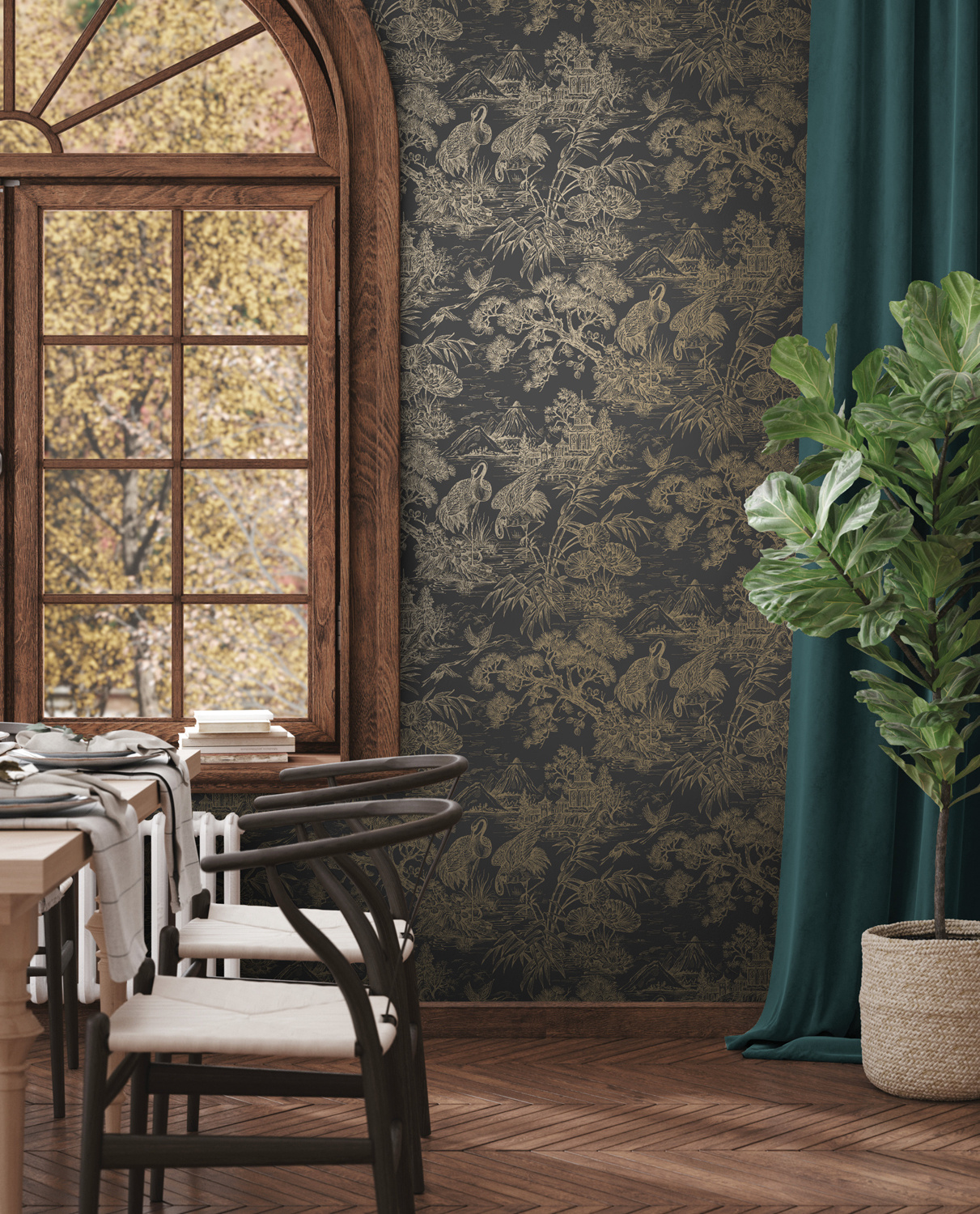 Dutch Wallcoverings Arboretum - Natoru Charcoal Gold - Antraciet/Goud