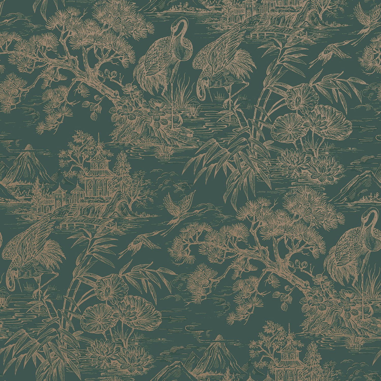 Dutch Wallcoverings Arboretum - Natoru Aqua Gold - Groen/Goud