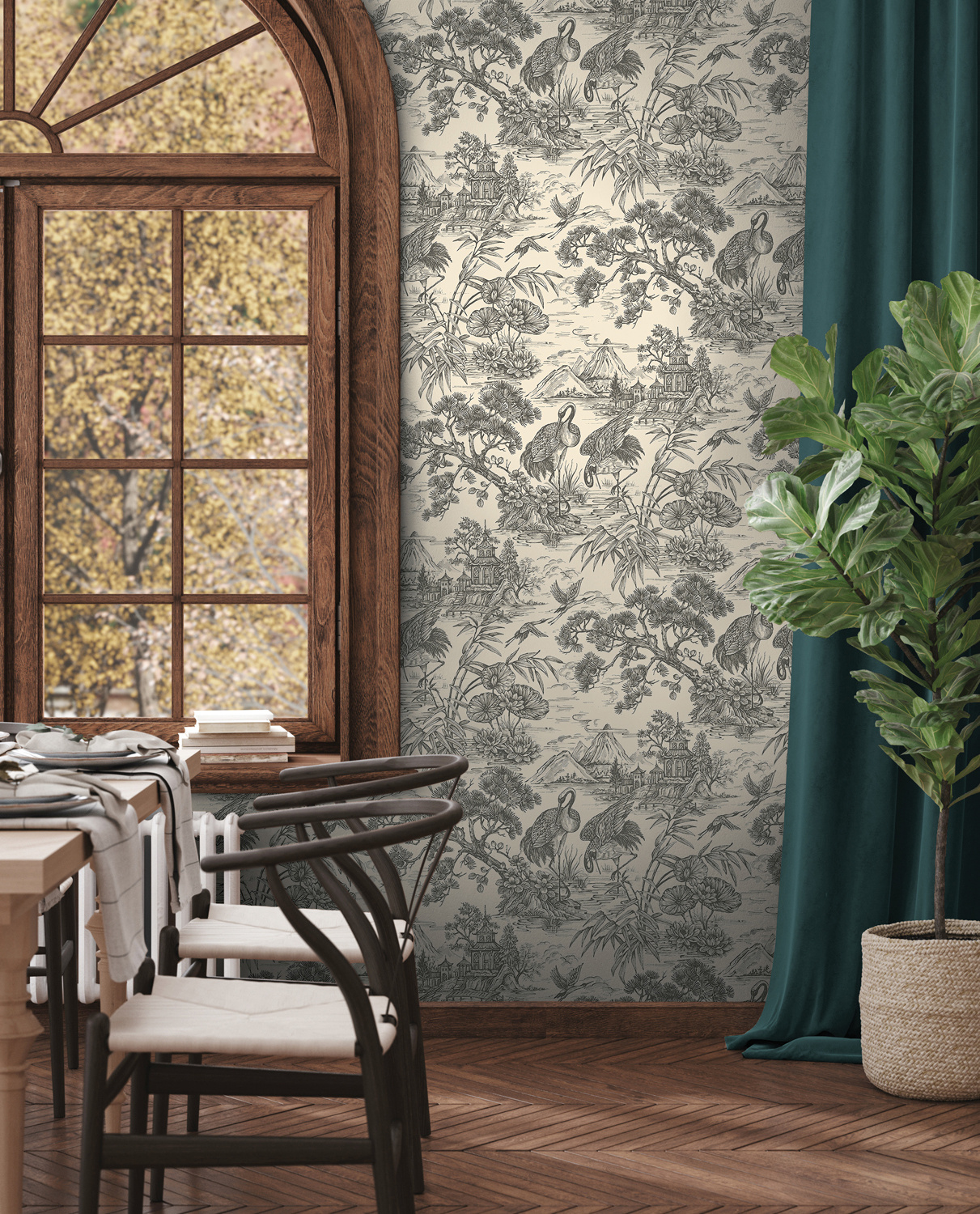 Dutch Wallcoverings Arboretum - Natoru Charcoal Cream - Antraciet/Creme