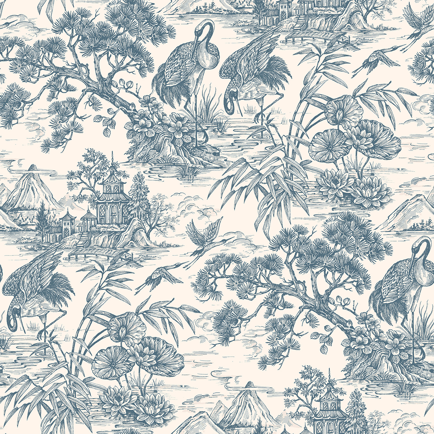 Dutch Wallcoverings Arboretum - Natoru Navy Cream - Creme/Blauw