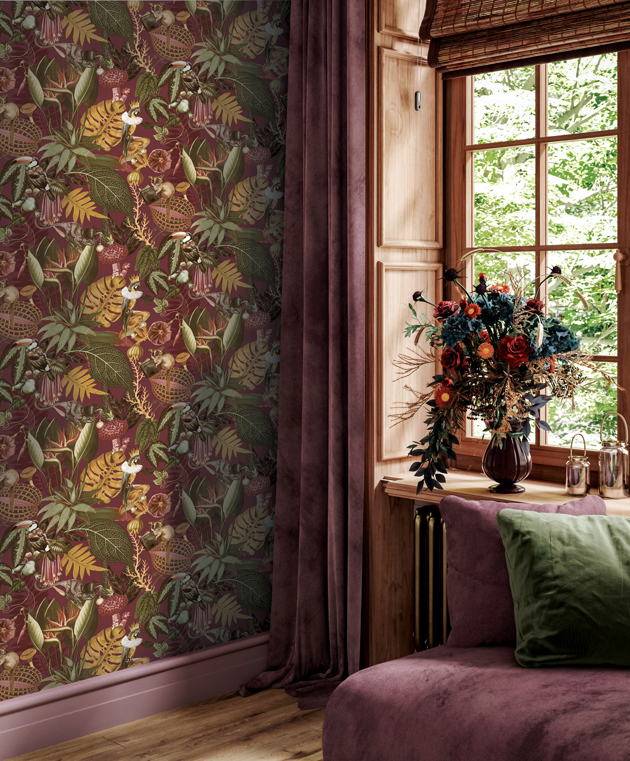 Dutch Wallcoverings Arboretum - Reverie Burgundy - Multi