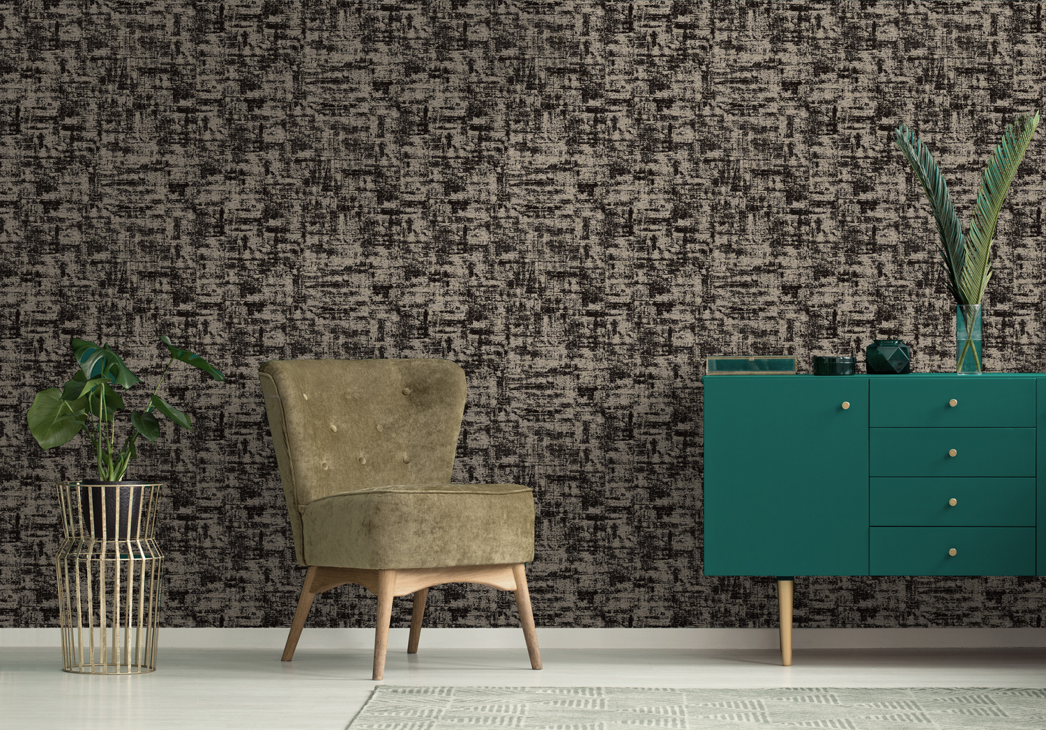 Dutch Wallcoverings Khalili - Brindle Flock Black - Goud/Zwart