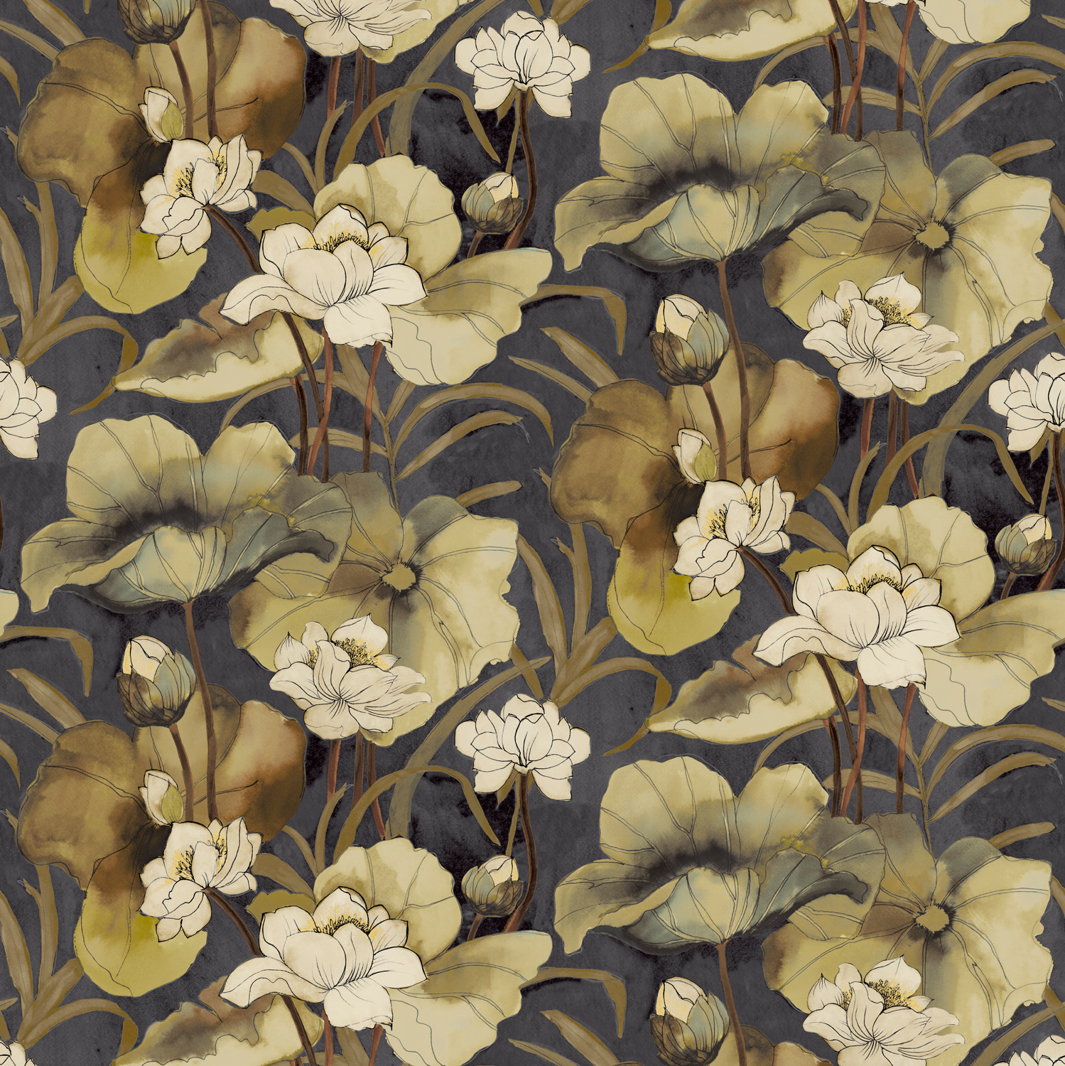 Dutch Wallcoverings Designology - Waterlily Ebony - Multi