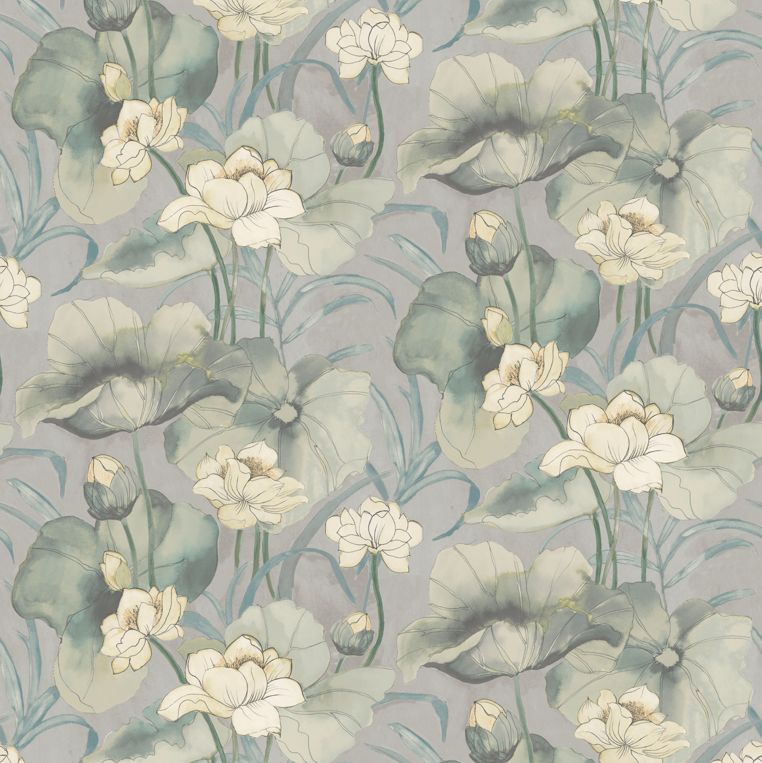 Dutch Wallcoverings Designology - Waterlily Silver - Multi