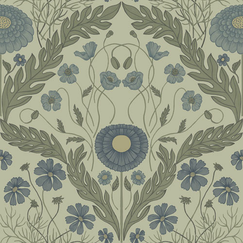 Dutch Wallcoverings Blomstermala - Marguerite Bl/Grn - Blauw/Groen