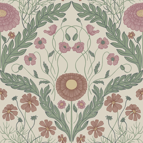 Dutch Wallcoverings Blomstermala - Marguerite Grn/Pnk - Groen/Roze