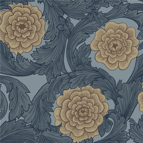 Dutch Wallcoverings Blomstermala - Rosa Blue/Beige - Blauw/Beige