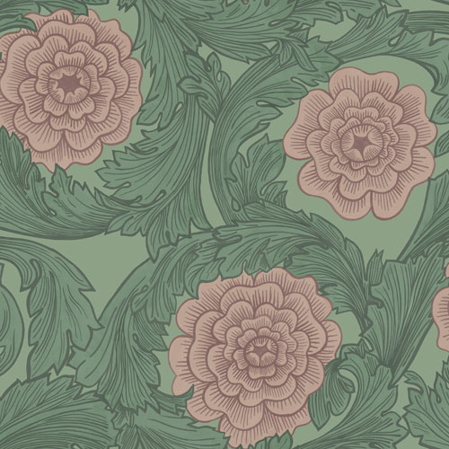 Dutch Wallcoverings Blomstermala - Rosa Green/Pink - Groen/Roze