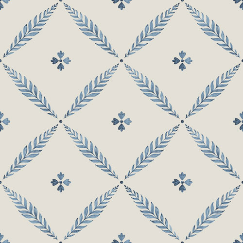 Dutch Wallcoverings Blomstermala - Henry White/Blue - Wit/Blauw