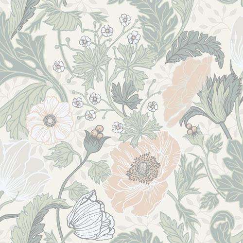 Dutch Wallcoverings Apelviken - Anemone White/L.Green - Wit/Groen