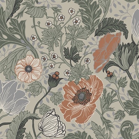 Dutch Wallcoverings Apelviken - Anemone Green/Orange - Groen/Oranje