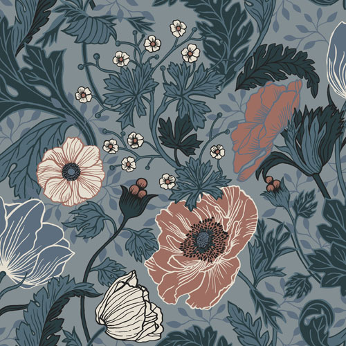 Dutch Wallcoverings Apelviken - Anemone Blue/Blush - Blauw/Beige