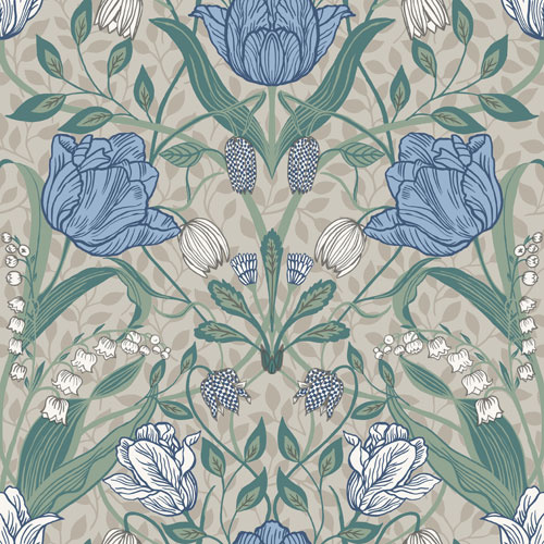 Dutch Wallcoverings Apelviken - Filippa Wht/Grn/Blue - Wit/Groen/Blauw