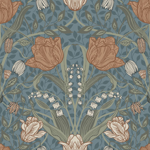 Dutch Wallcoverings Apelviken - Filippa Blue/Blush - Blauw/Beige