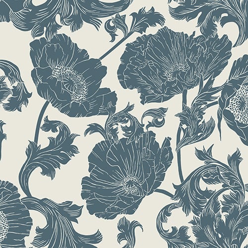 Dutch Wallcoverings Ekbacka - Papaver White/Blue - Wit/Blauw