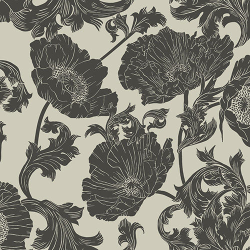 Dutch Wallcoverings Ekbacka - Papaver White/Black - Wit/Zwart