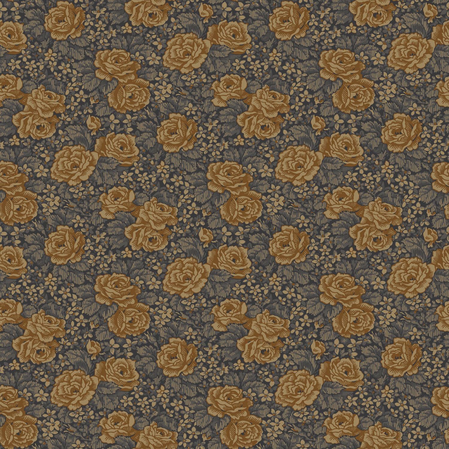 Dutch Wallcoverings Rosenlycka - Roses Blue/Brown - Blauw/Terra