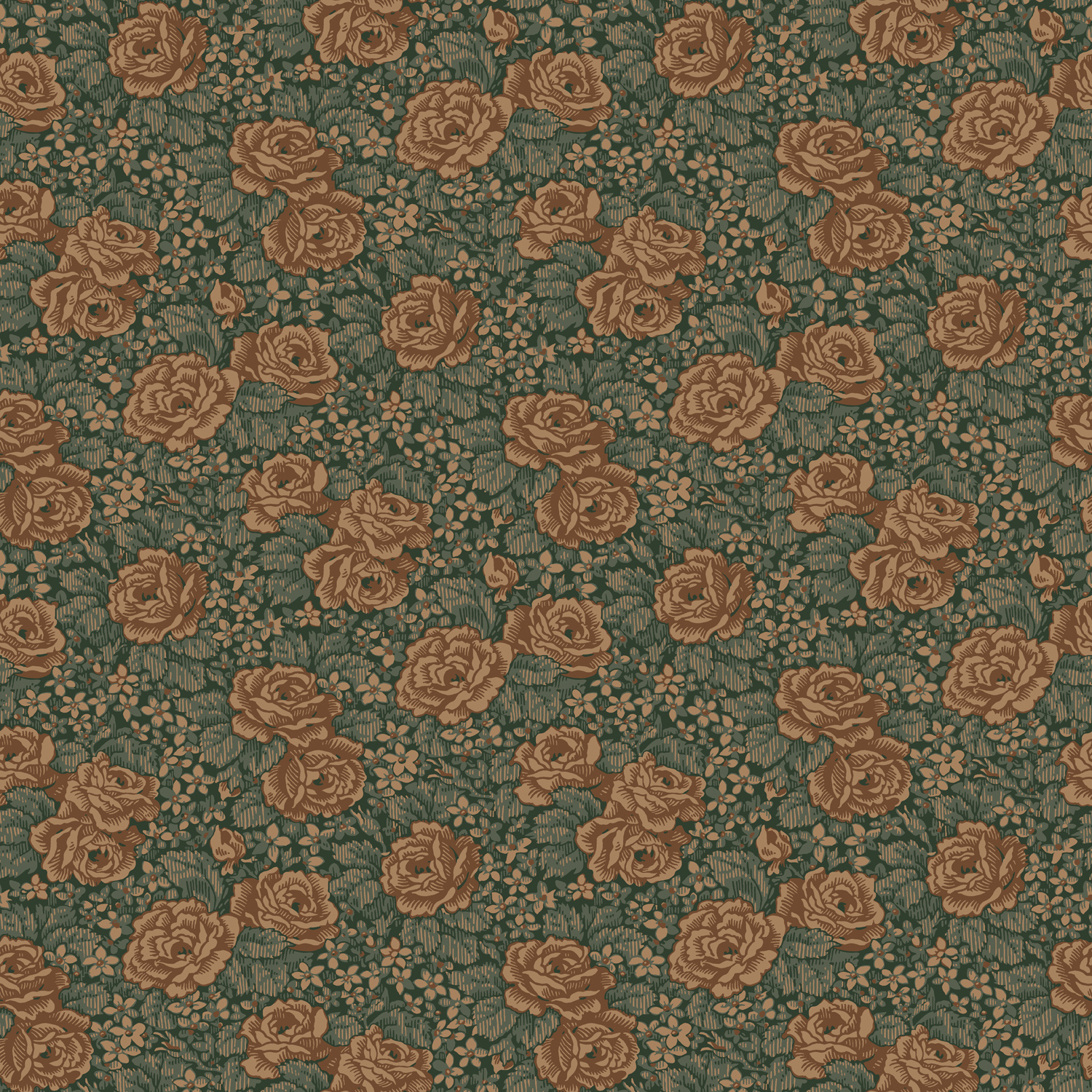 Dutch Wallcoverings Rosenlycka - Roses Green/Terra - Groen/Terra