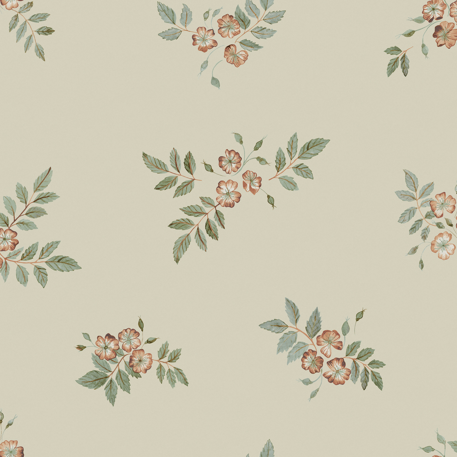 Dutch Wallcoverings Rosenlycka - Rosehip Light - Wit/Groen/Rood