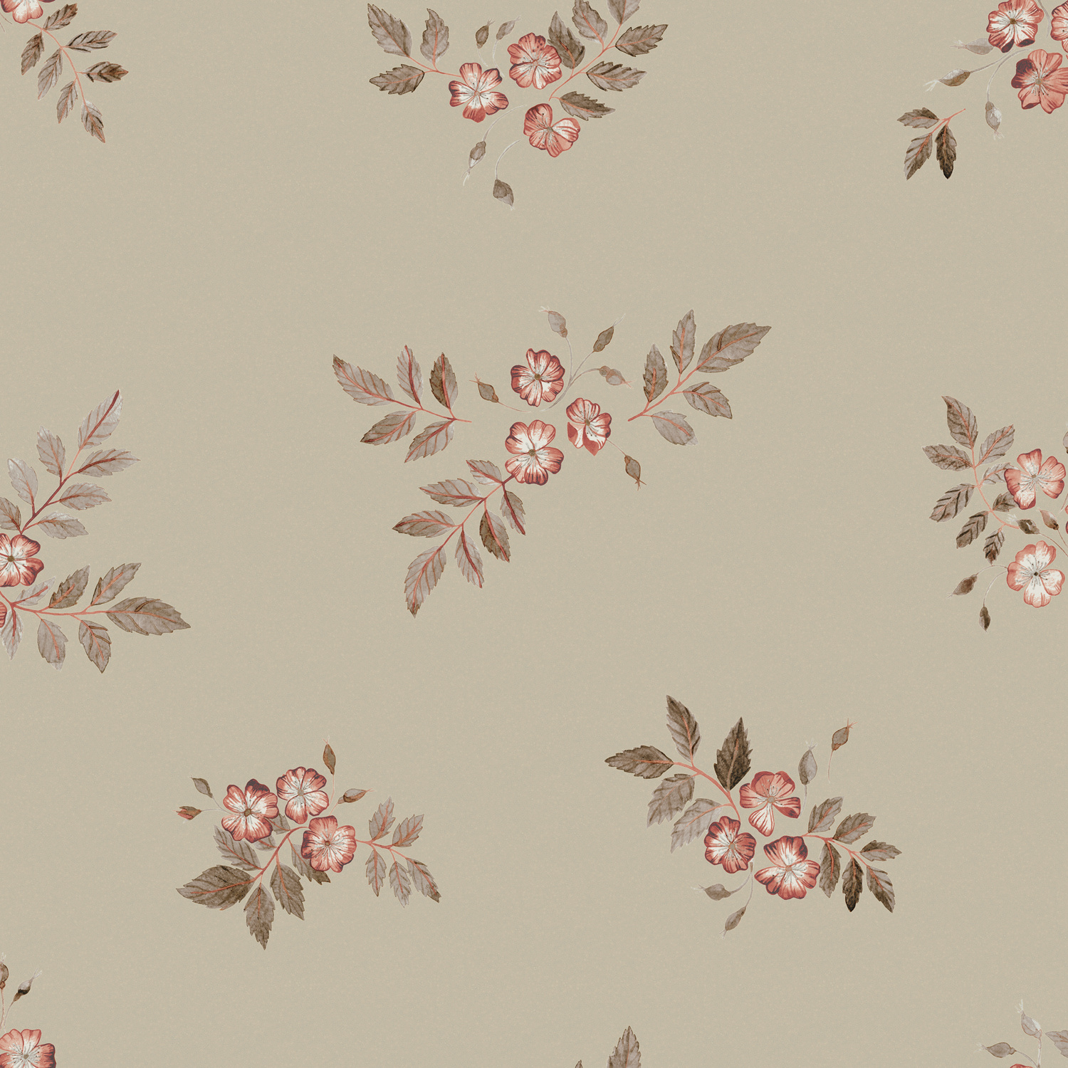 Dutch Wallcoverings Rosenlycka - Rosehip Green - Groen/Rood