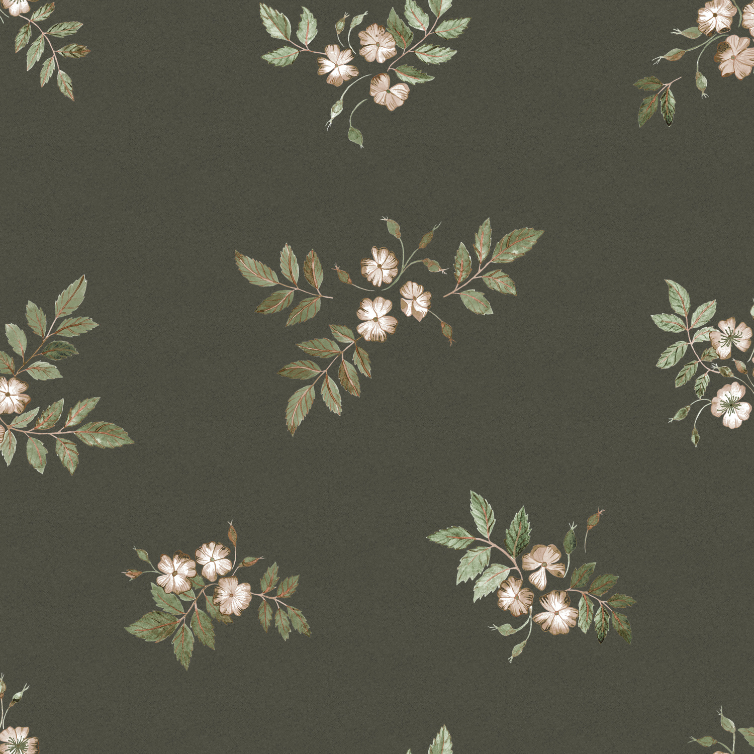 Dutch Wallcoverings Rosenlycka - Rosehip Black - Zwart/Groen