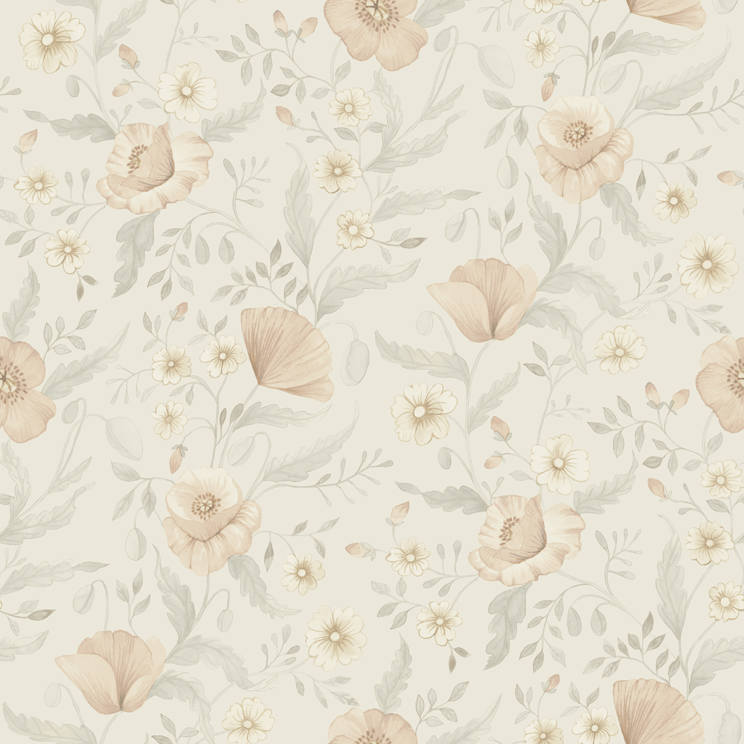 Dutch Wallcoverings Rosenlycka - Garden Flowers Neutral - Grijs/Rood