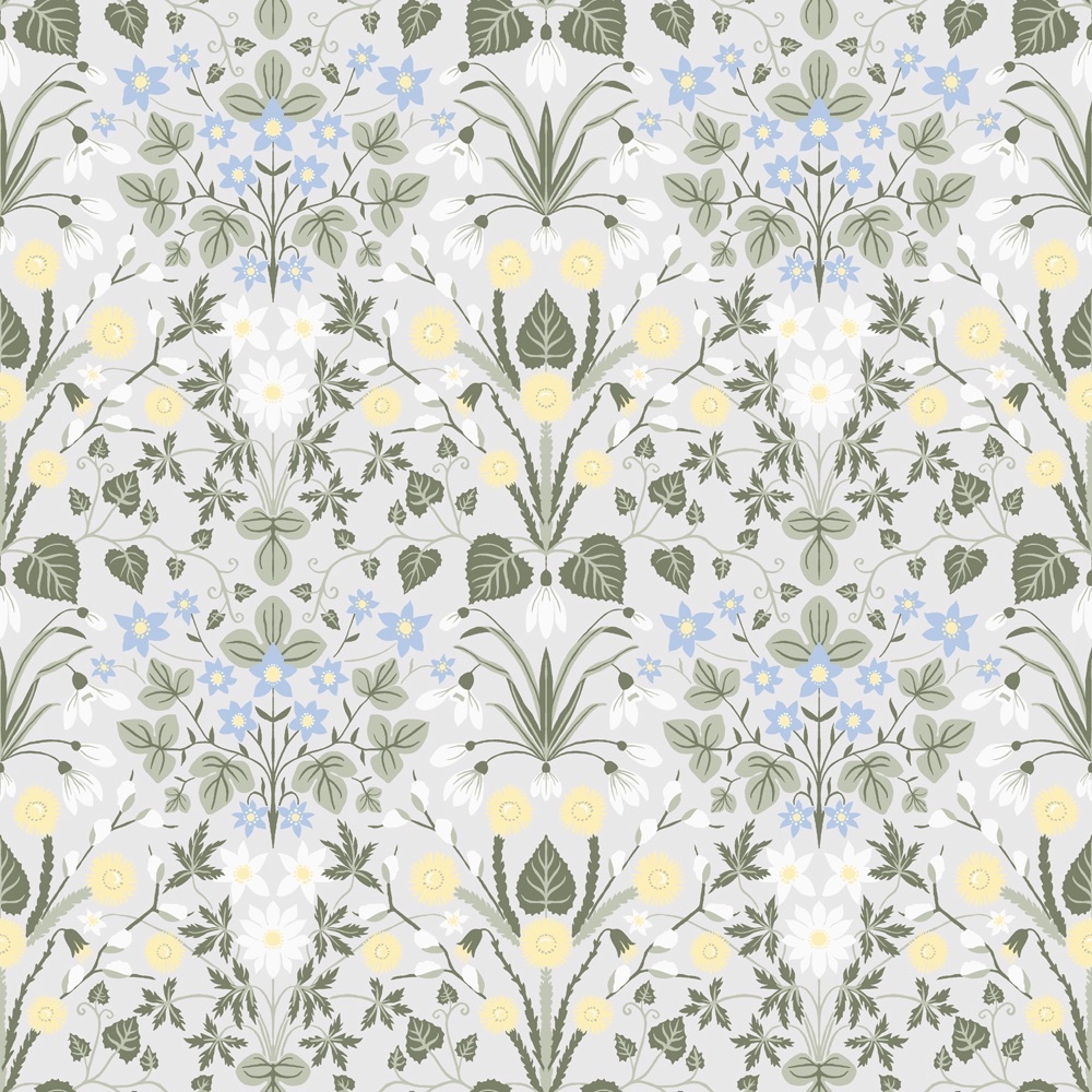 Dutch Wallcoverings Langenas - Varblommor Light Grey - Lichtgrijs