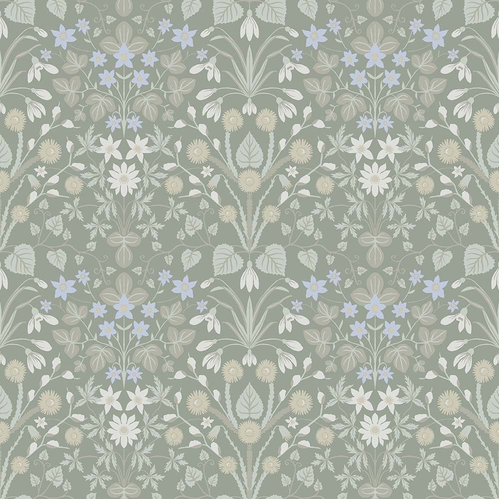 Dutch Wallcoverings Langenas - Varblommor Green - Groen