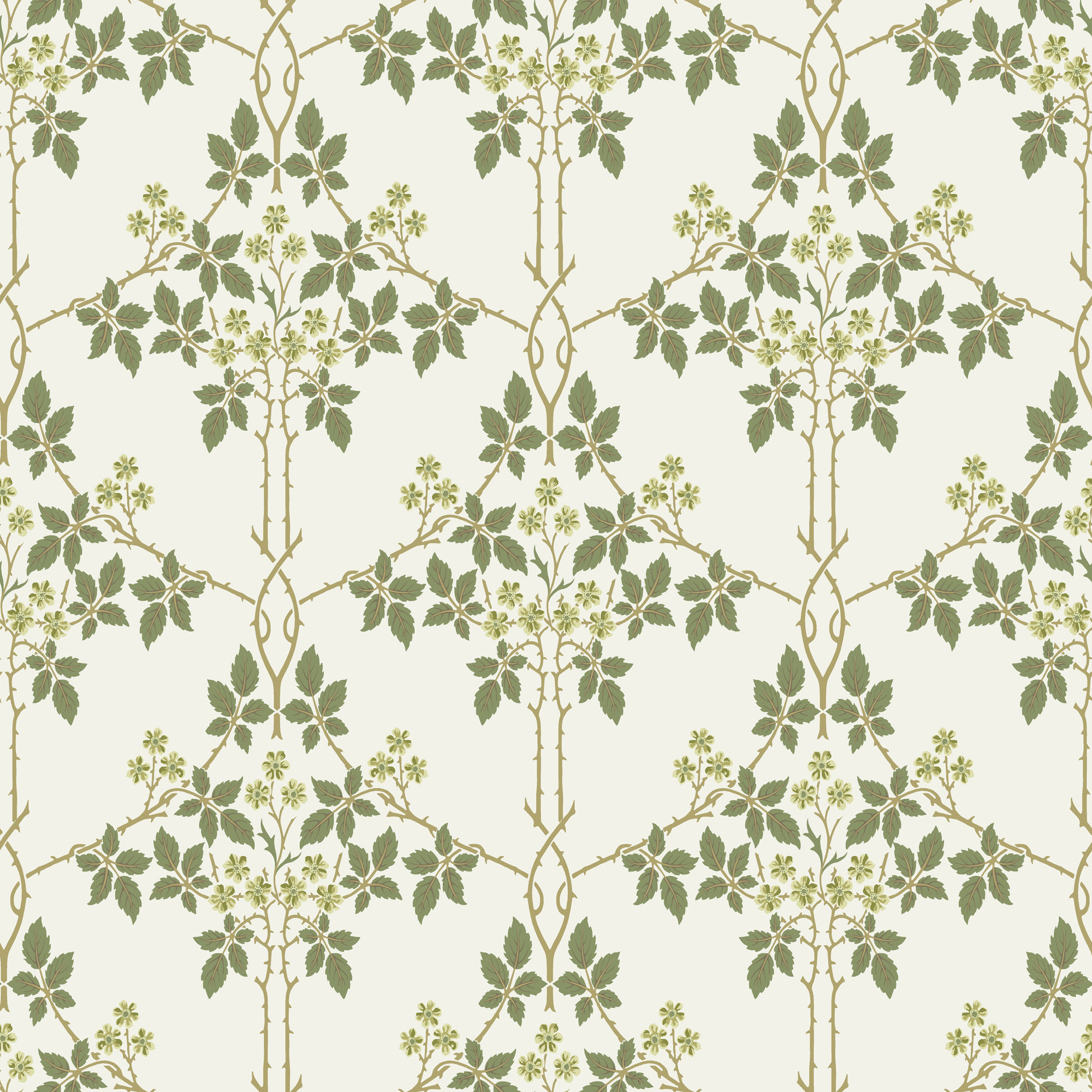 Dutch Wallcoverings Hidden Tr2 -Blackberry Wit/Grn/Gl - Wit/Groen