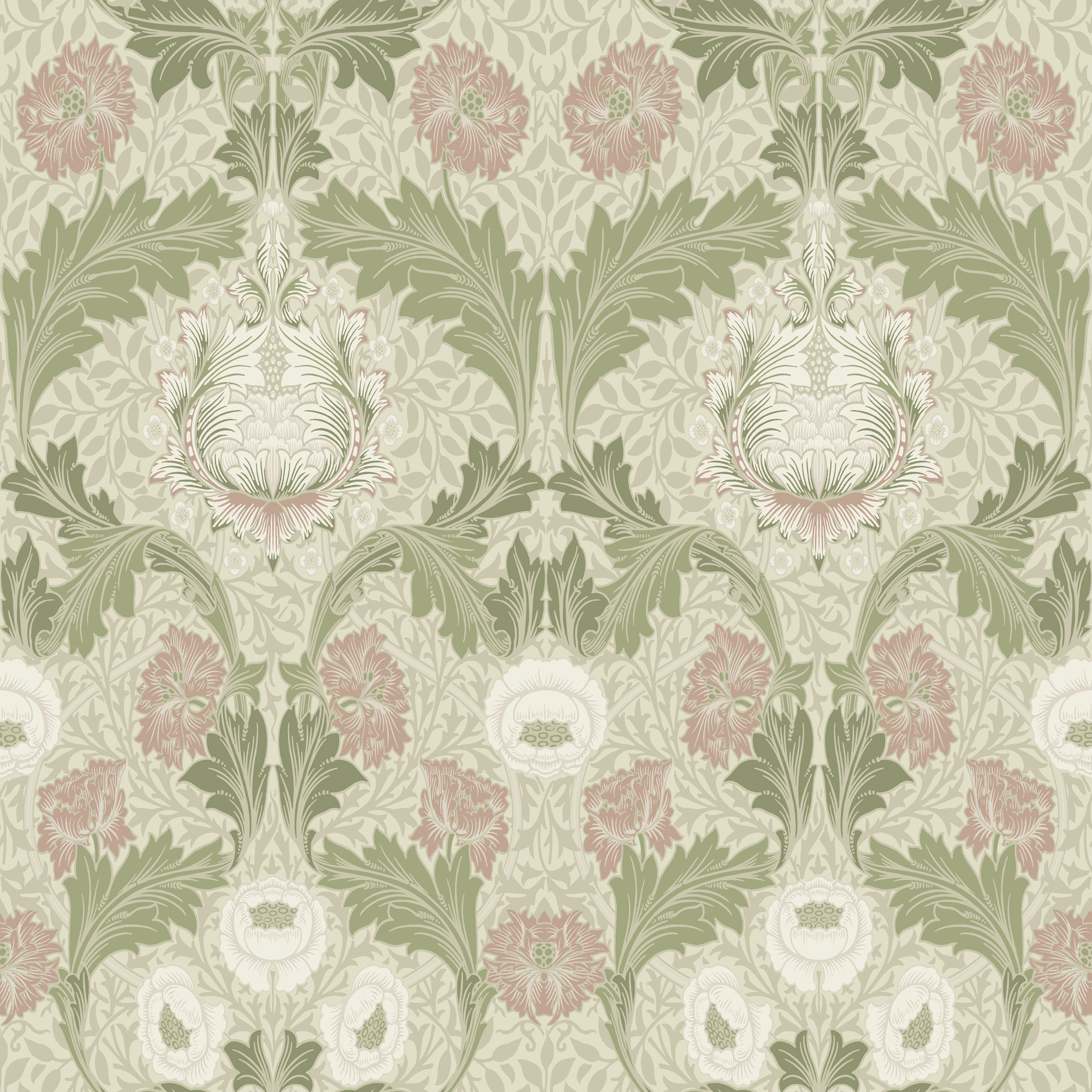 Dutch Wallcoverings Hidden Tr2 -Myrtle Grn/White/Pink - Groen/Wit/Roze