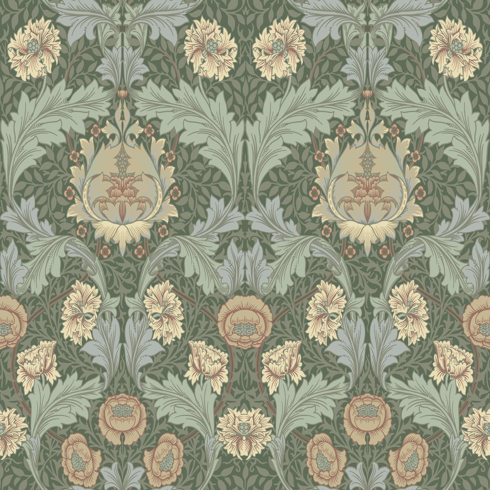 Dutch Wallcoverings Hidden Tr2 -Myrtle Green/Apricot - Groen/Abrikoos