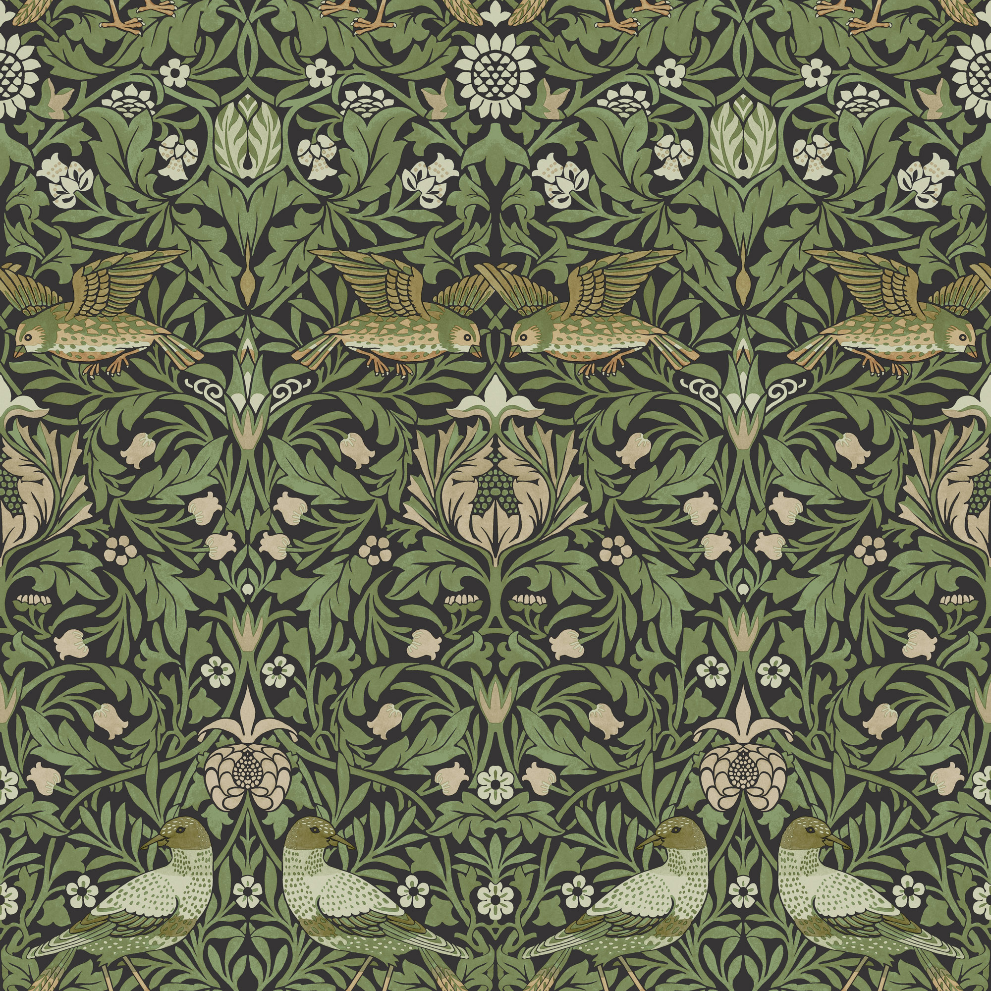 Dutch Wallcoverings Hidden Tr2 -Bird Black/Green - Zwart/Groen