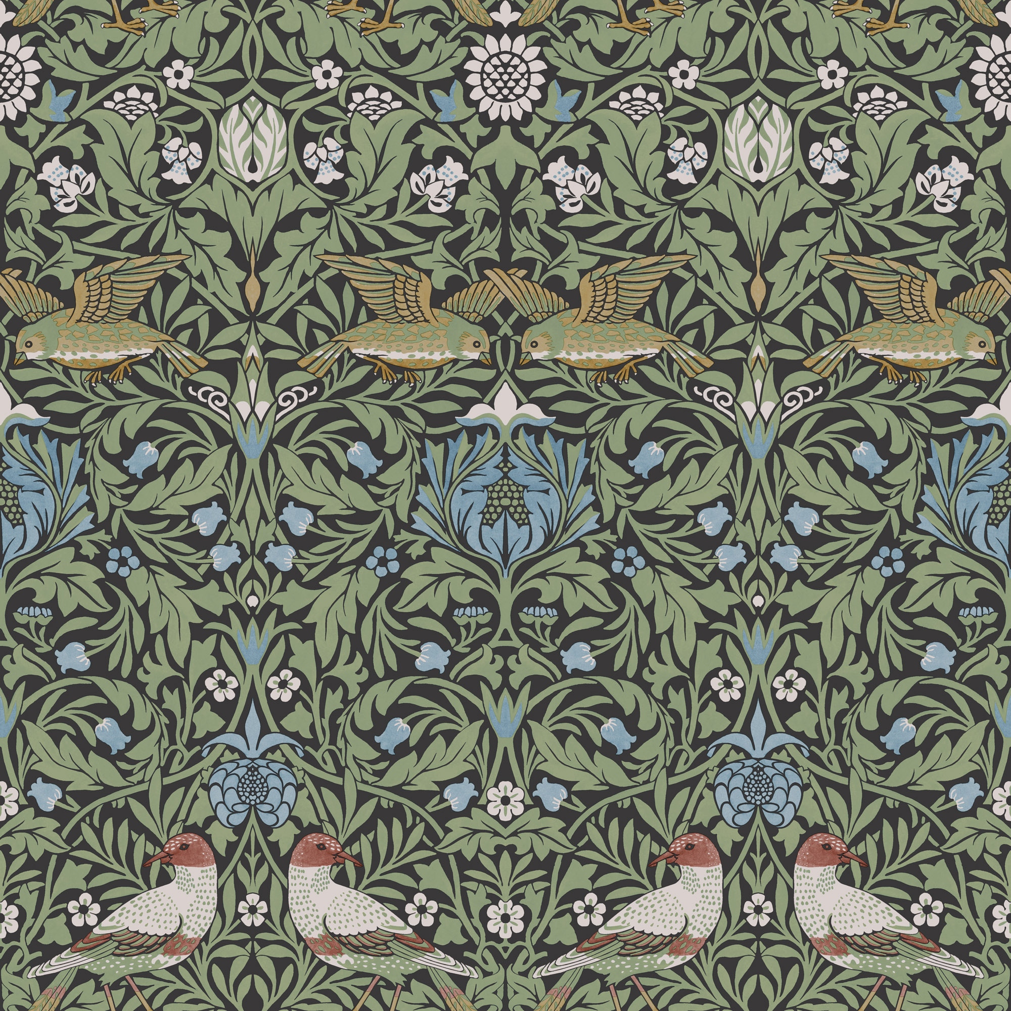 Dutch Wallcoverings Hidden Tr2 -Bird Green/Blue - Groen/Blauw