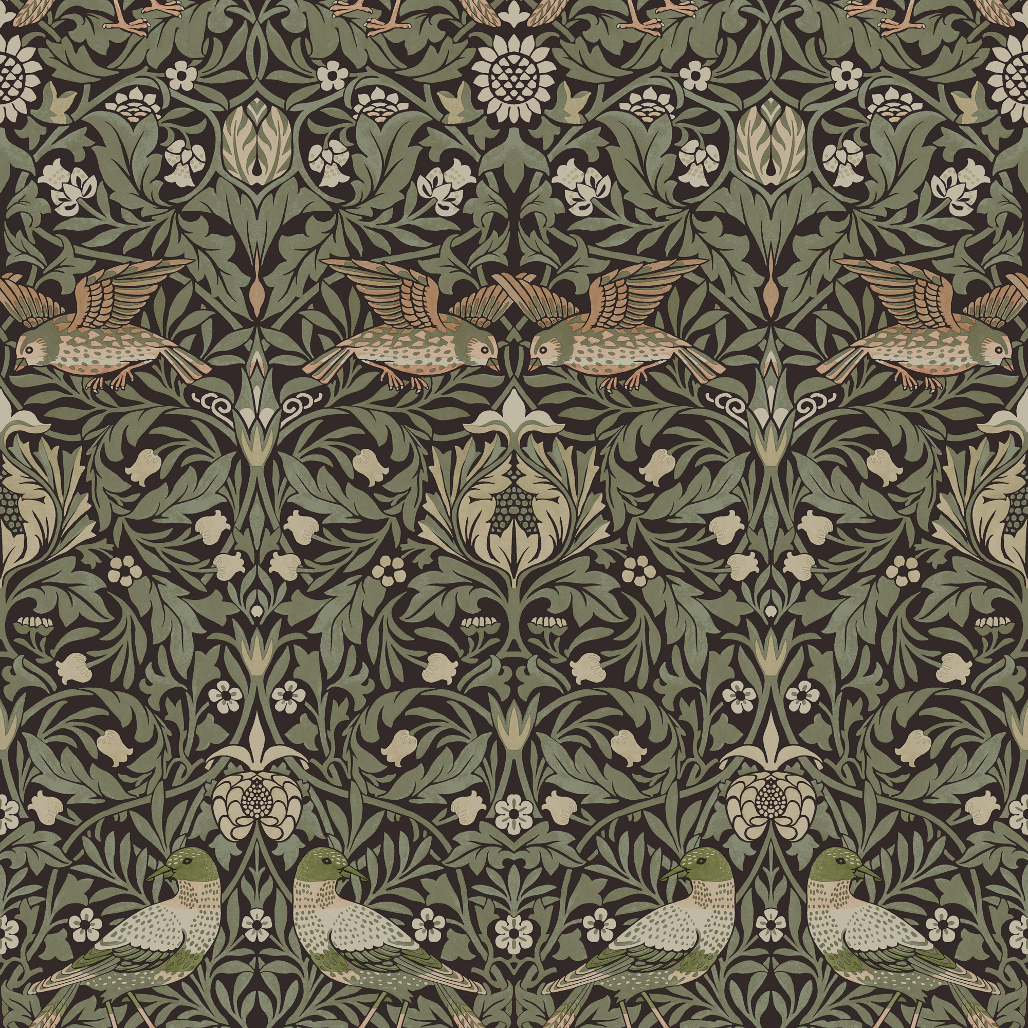 Dutch Wallcoverings Hidden Tr2 -Bird Brown/Green - Bruin/Groen