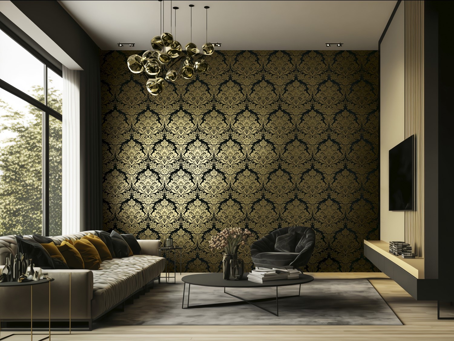 Dutch Wallcoverings New Tekko Medaillon - Zwart/Goud