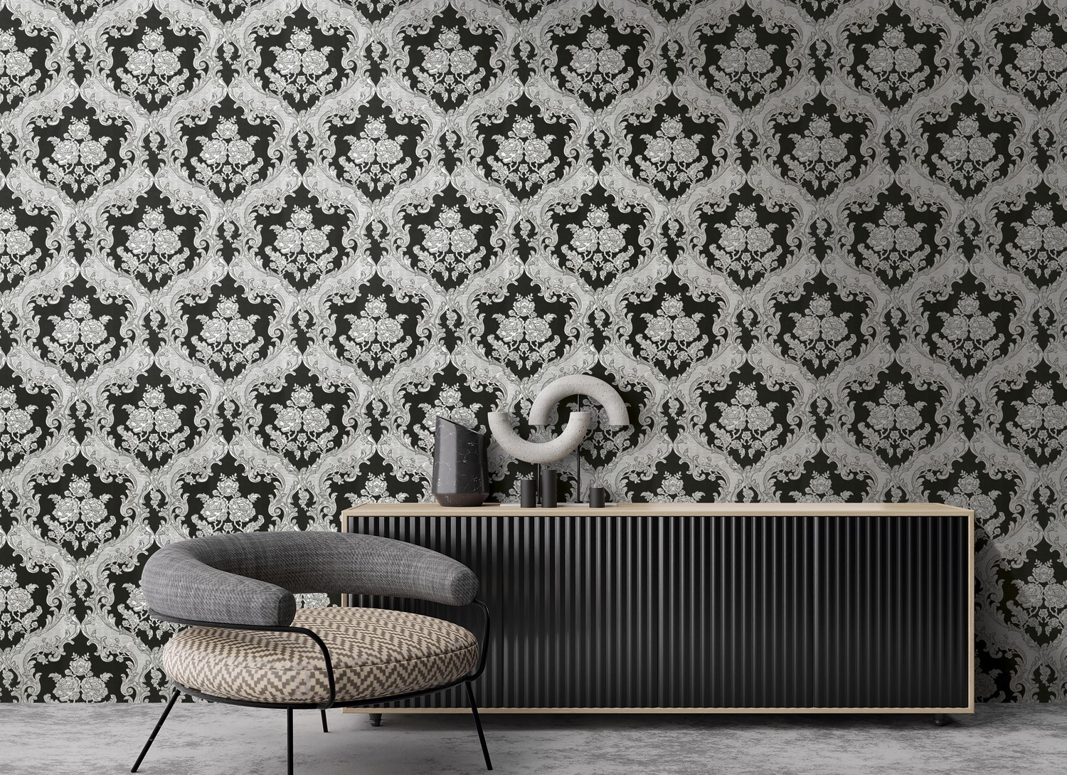 Dutch Wallcoverings New Tekko Medaillon - Zwart/Zilver