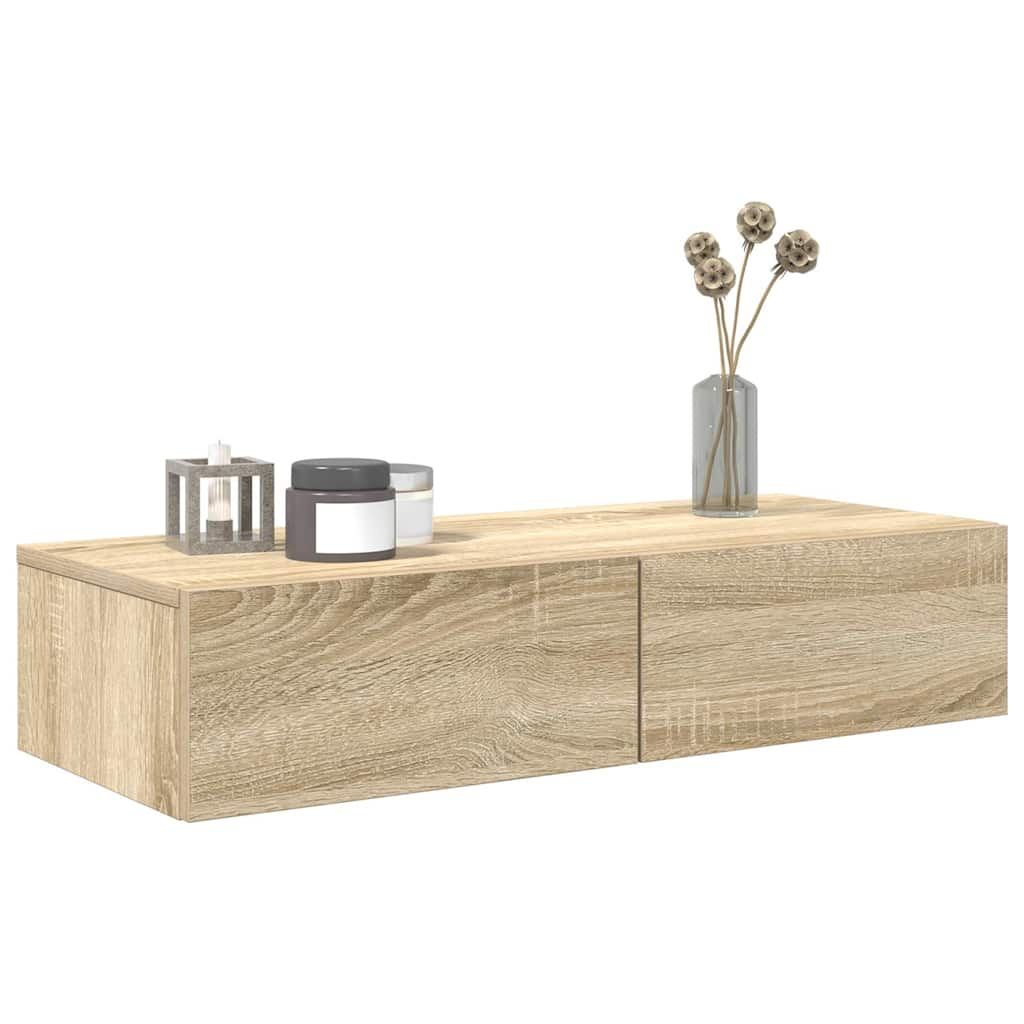 vidaXL Wandschap met lades 80x33x17 cm bewerkt hout sonoma eikenkleur