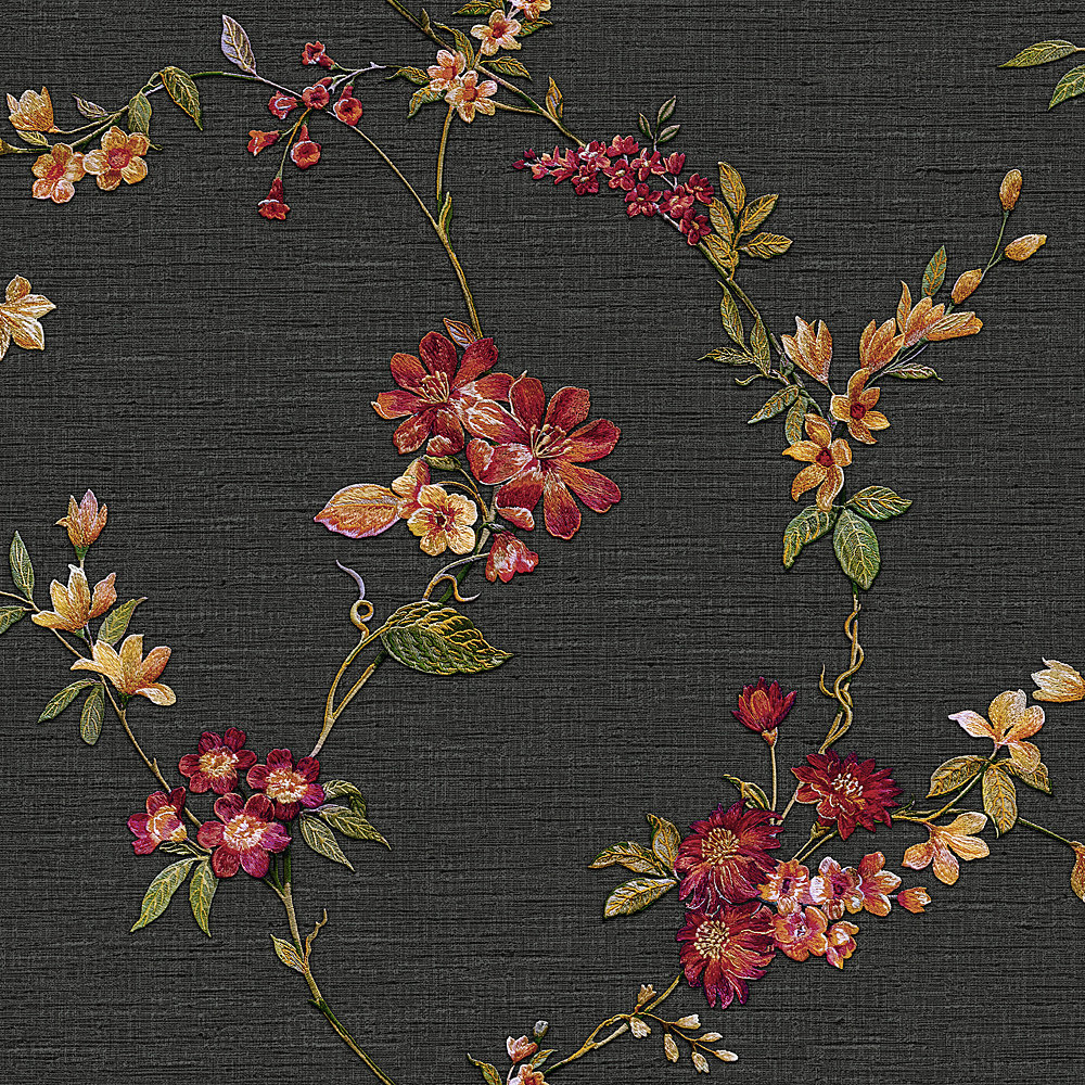 Dutch Wallcoverings Fabric Touch/Bs1 Flower Black - Zwart