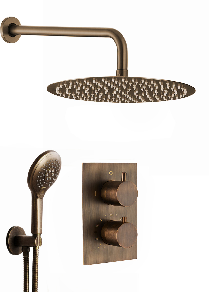 Saniclear Antique inbouw regendouche met 20cm hoofddouche, wandarm en 2 standen handdouche verouderd messing