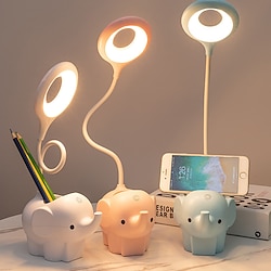 Light in the box creatieve schattige huisdier olifant dier led bureaulamp usb opladen plug-in tweeërlei gebruik 3-kleuren dimbare leren accessoires heldere leuke bedlampje leren bureaulamp nachtlampje