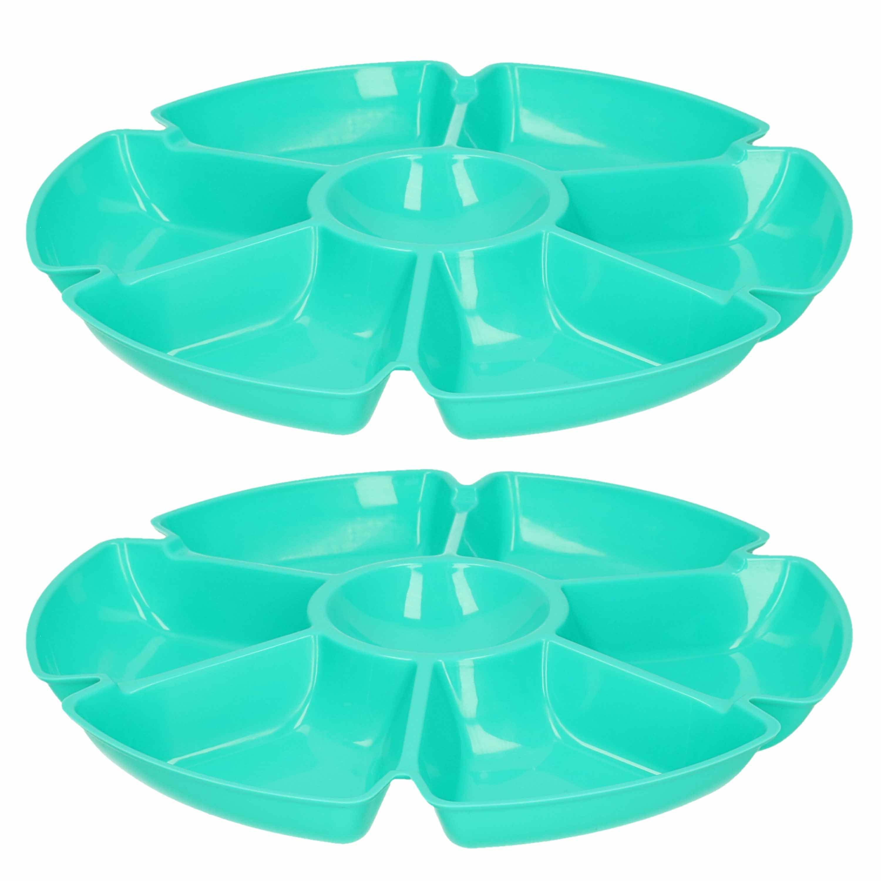 Excellent Houseware Hapjes/chips serveerschaal - set 2x stuks - turquoise - 29 cm -