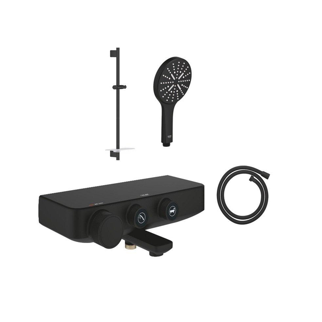 Grohe Grohtherm Smartcontrol Badkraanset - thermostatisch - met omstel - douchekraan - glijstang - ronde handdouche - doucheslang - phanthom black SW1077419/SW901446/SW901510/SW901391