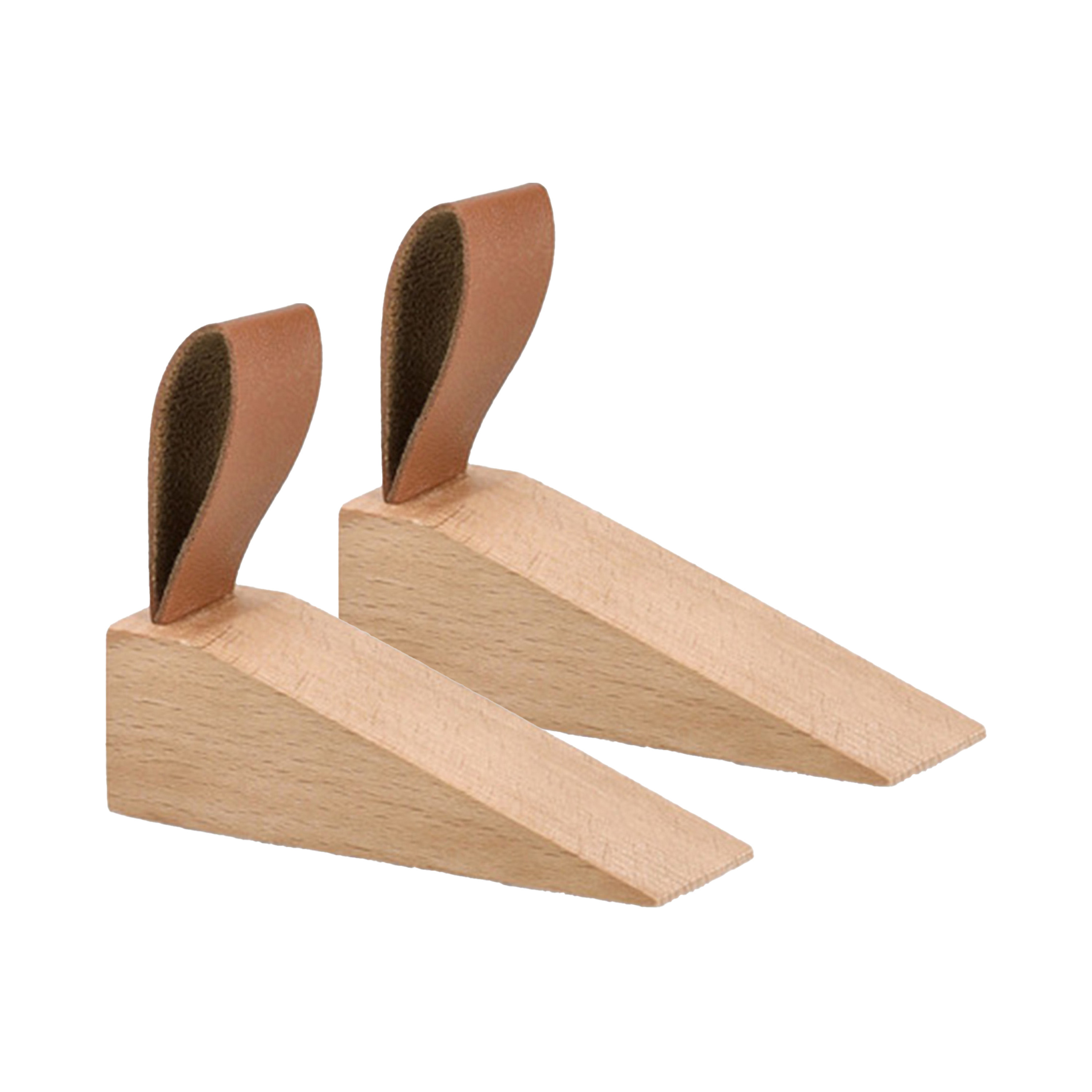 Zeller Deurstopper/wig - 2x - hout/kunststof - bruin - 11 x 4 x 3 cm - bescherming -