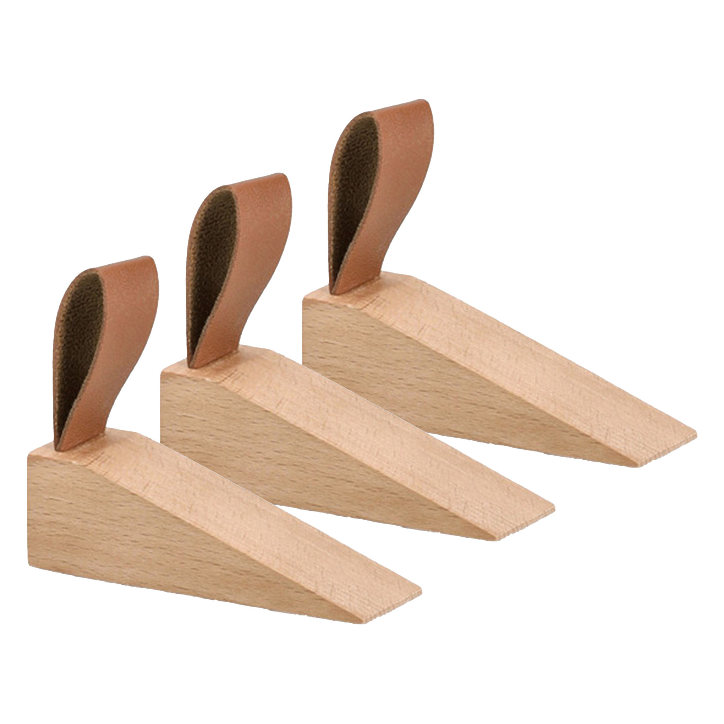 Zeller Deurstopper/wig - 3x - hout/kunststof - bruin - 11 x 4 x 3 cm - bescherming -