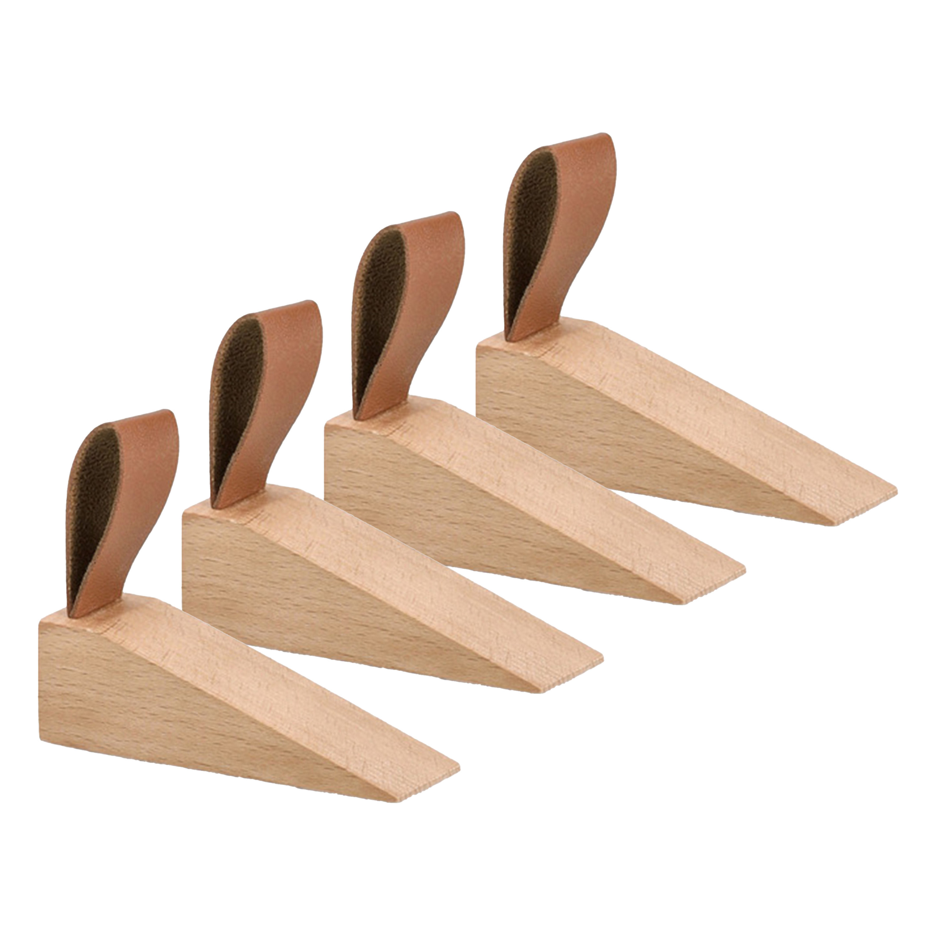 Zeller Deurstopper/wig - 4x - hout/kunststof - bruin - 11 x 4 x 3 cm - bescherming -