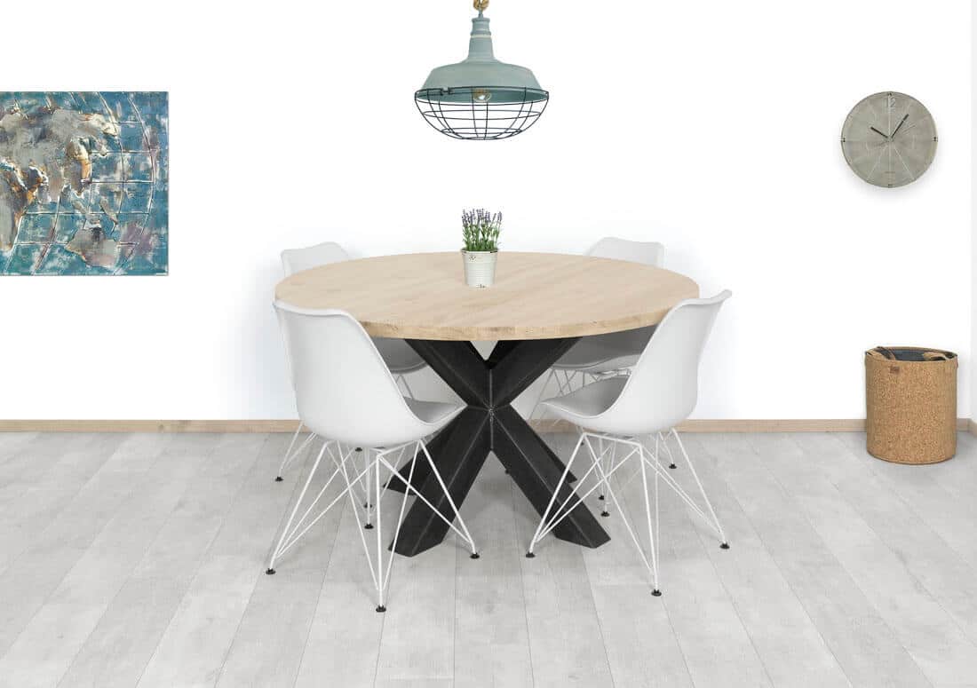 Loods XL Eikenhouten tafel Numa met rond blad